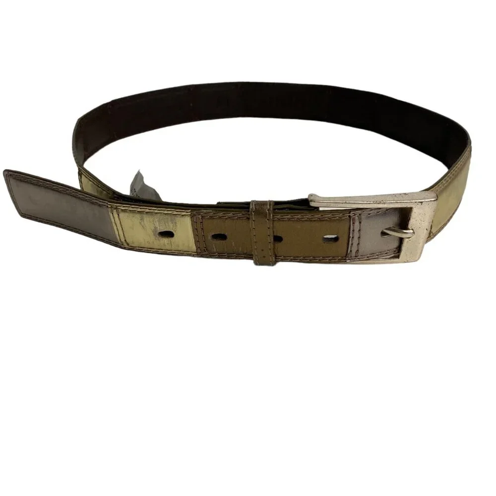 Fossil color‎ block metallic leather belt gold silver bronze metal buckle wms S